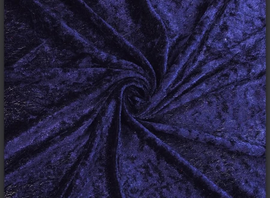 crushed velvet fabric material navy dark blue 1 metre stretch soft 