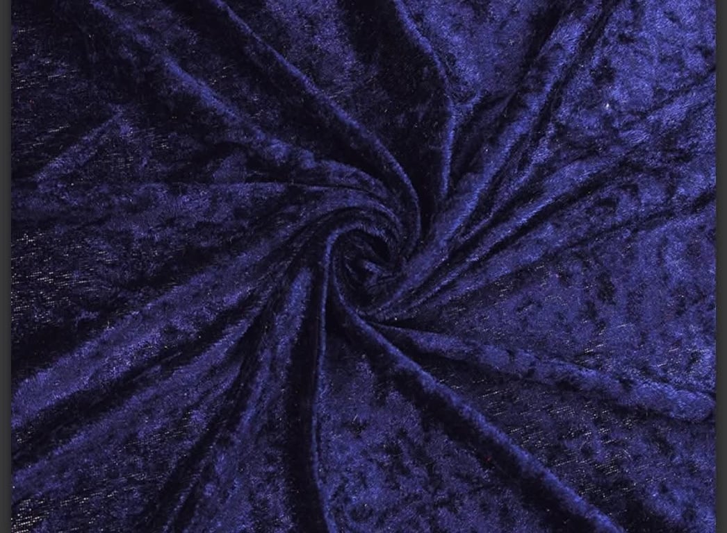 crushed velvet fabric material navy dark blue 1 metre stretch soft 