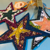 Set of 3 x Scrappy Star Christmas Decorations, Multicoloured