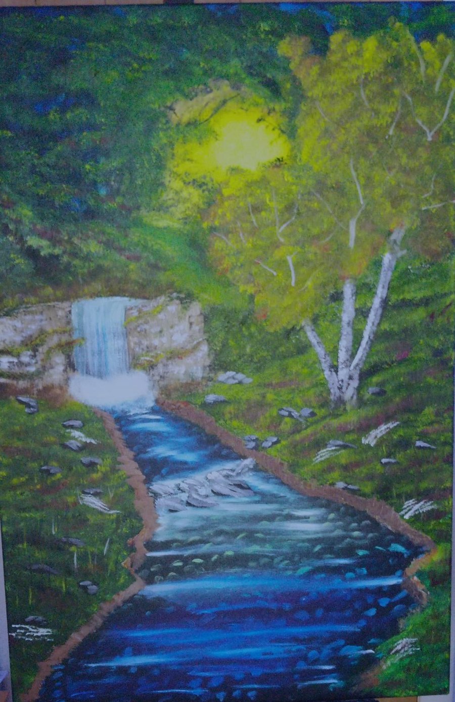 Original Oil Paintig, wall art, Hidden Waterfall, 