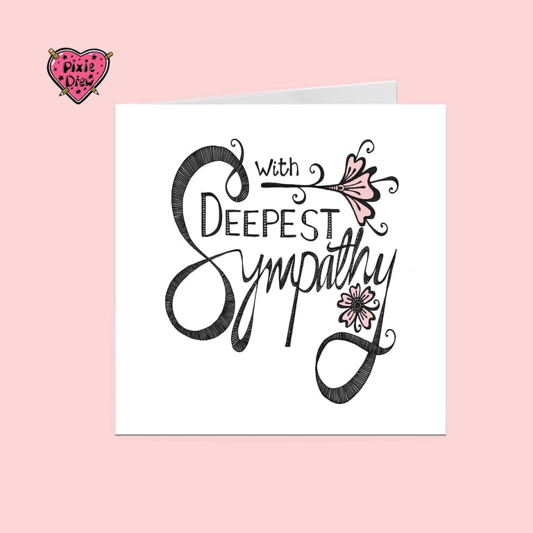 Hand Drawn loss card, Deepest Sympathy Gentle Floral Condolence Card