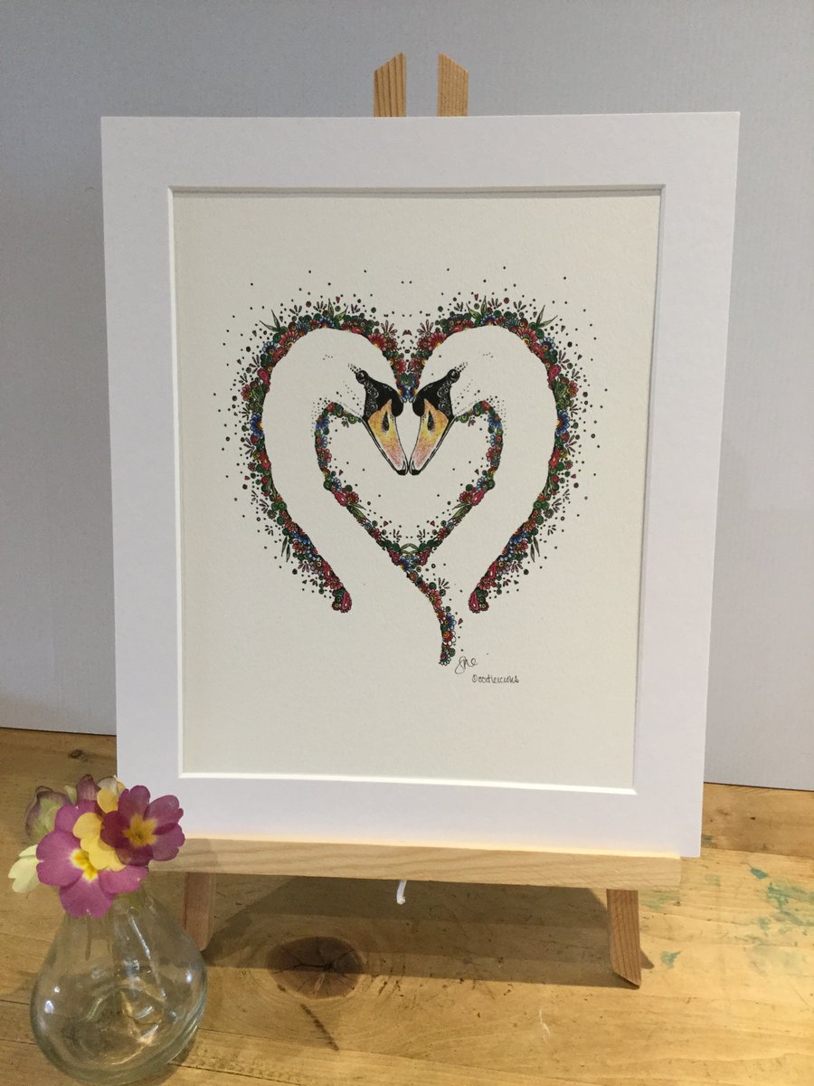 Beautiful Swan Heart a4 Art Print 