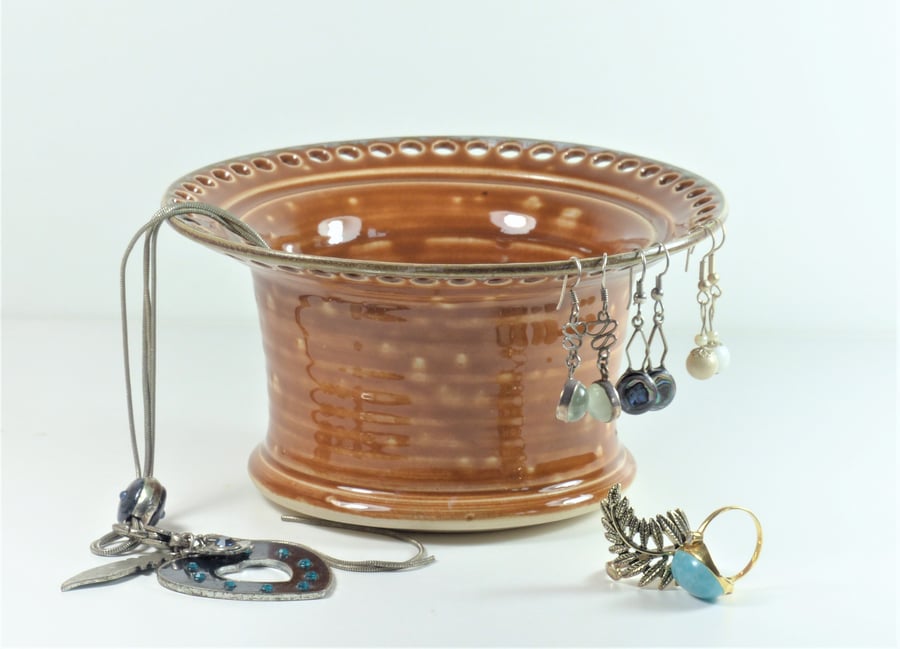 Milk Chocolate Ceramic Jewellery Bowl to display earrings bracelets and bangles 