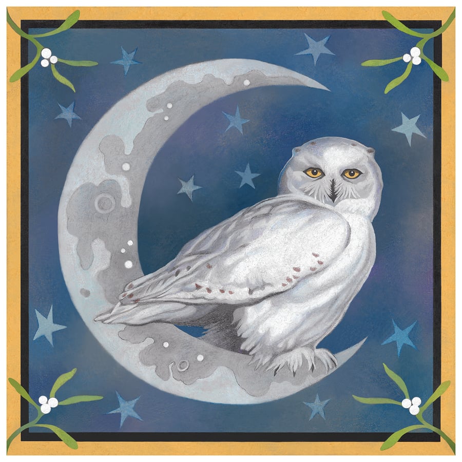 Owl and Moon Card - "Midnight Owl" - Crescent Moon, Art Nouveau 