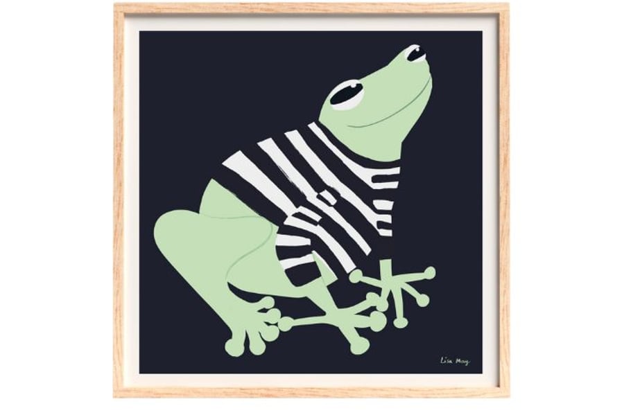 16" x 16" Poster - Cute frog wearing stripy jumper illustration