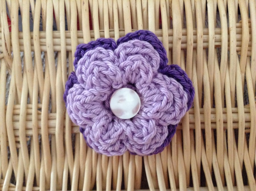 Crochet Flower Brooch in Purple