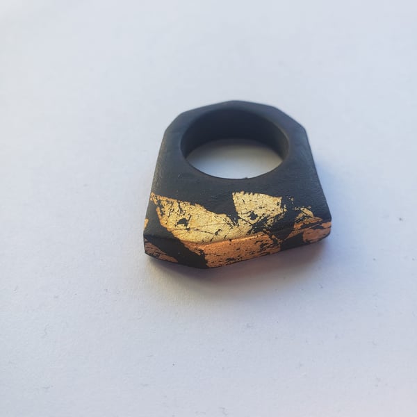 Wabi Sabi Black and Gold distressed statement ring size L