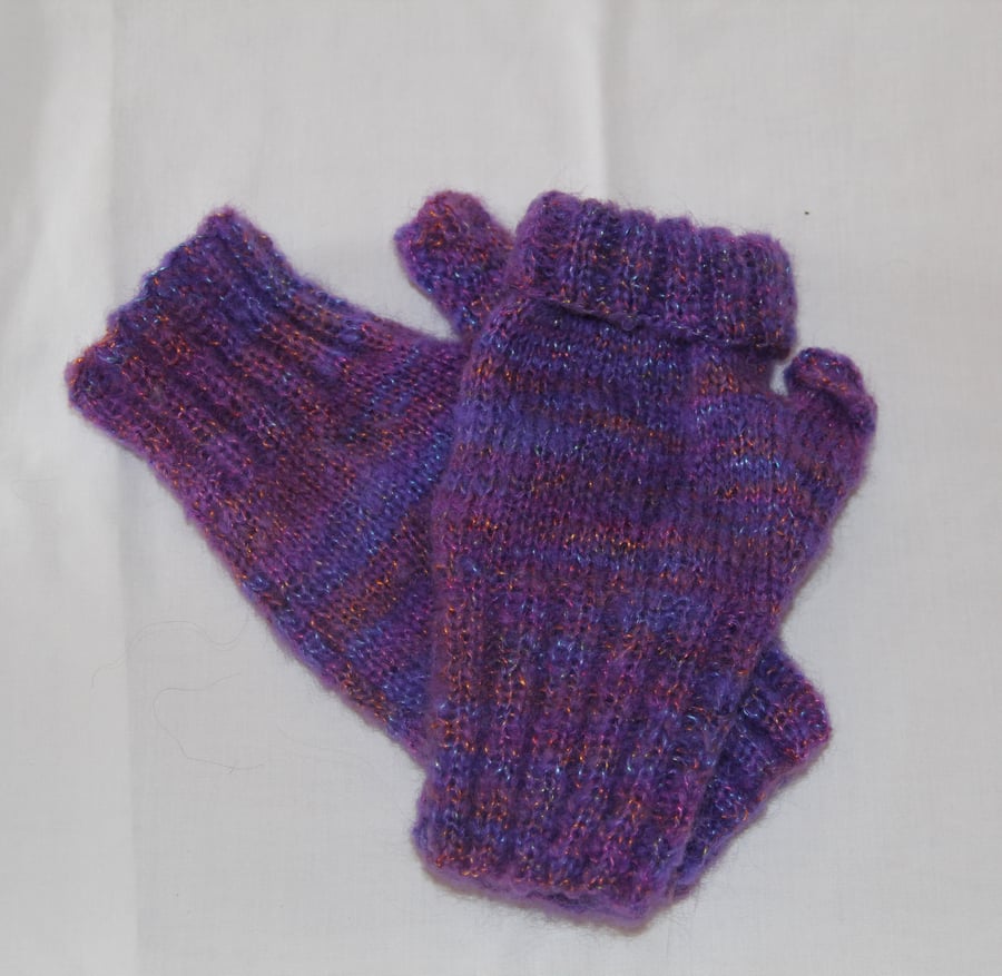 Hand Knitted Mohair Mix Fingerless Gloves