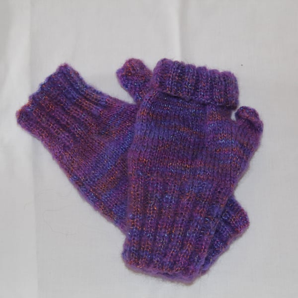 Hand Knitted Mohair Mix Fingerless Gloves