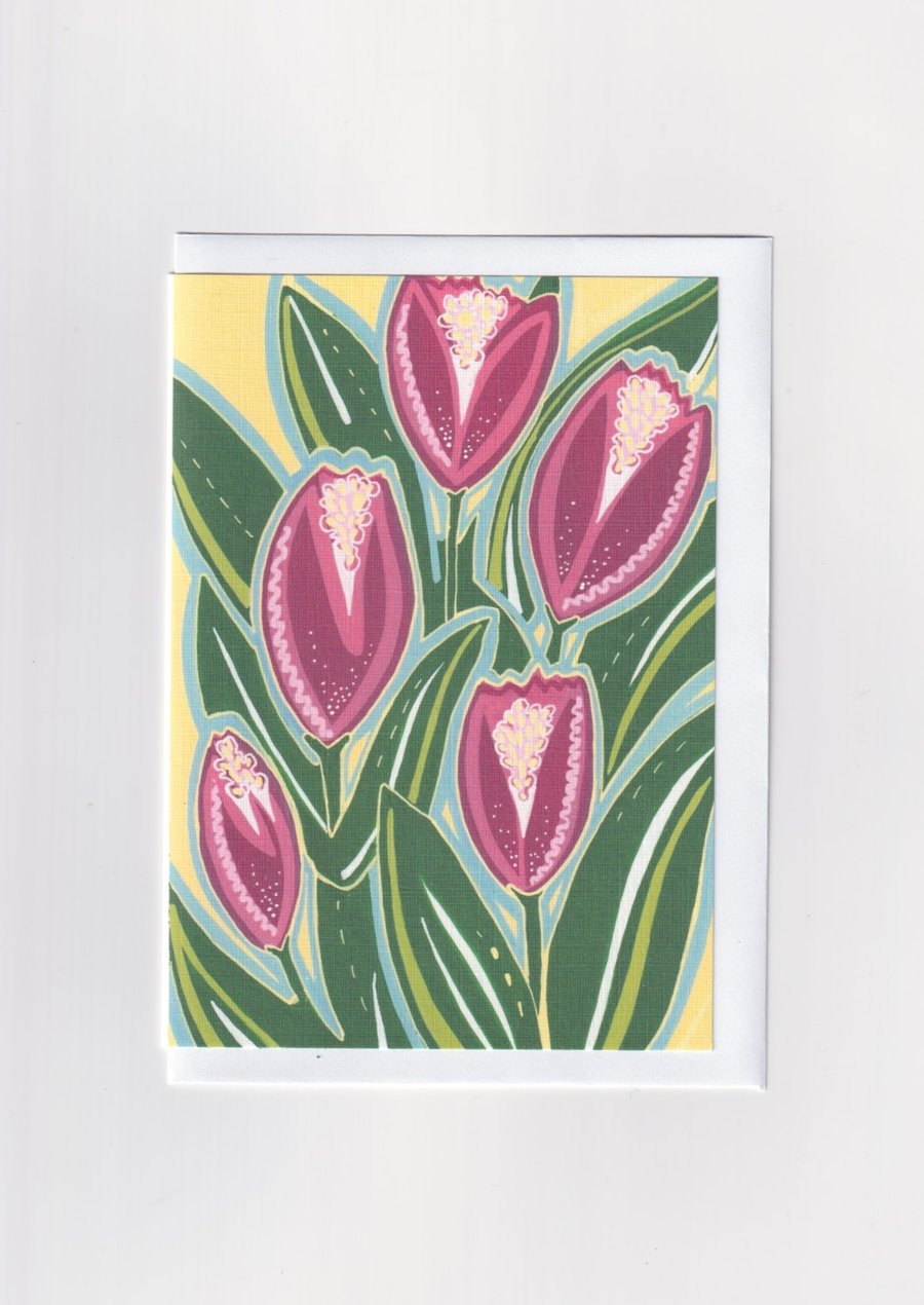 Pink Tulips Greetings Card 