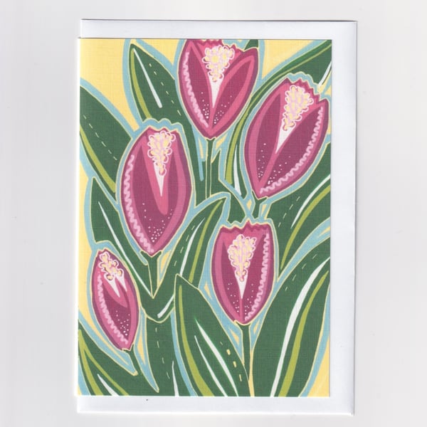 Pink Tulips Greetings Card 