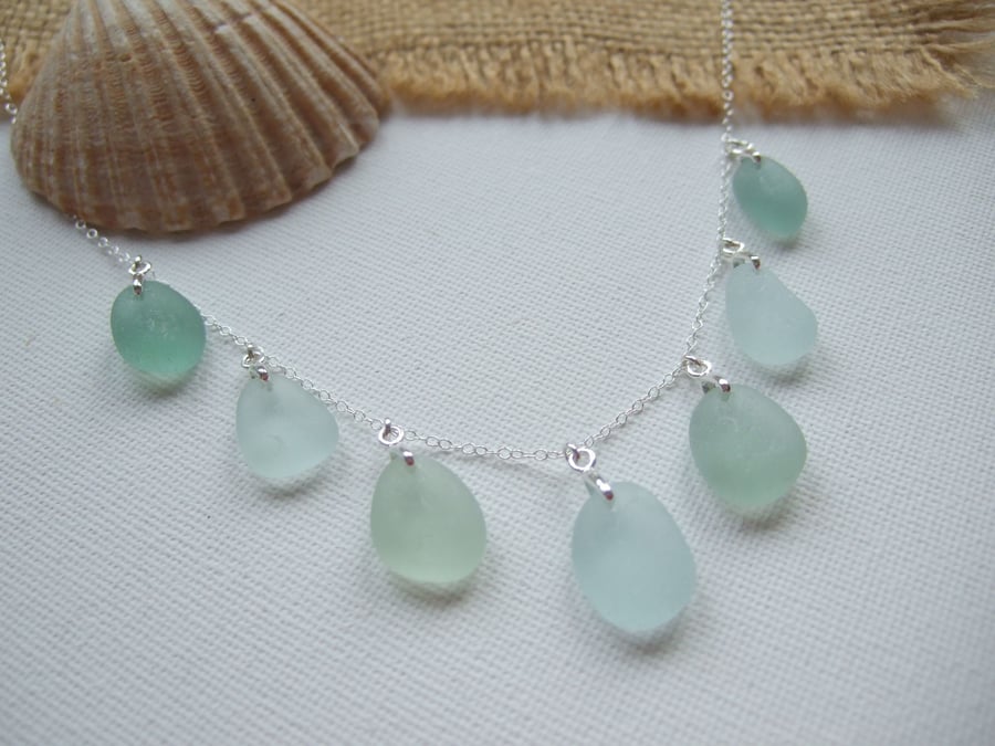 Seaham sea foam sea glass necklace, beach glass necklace, multi pendants