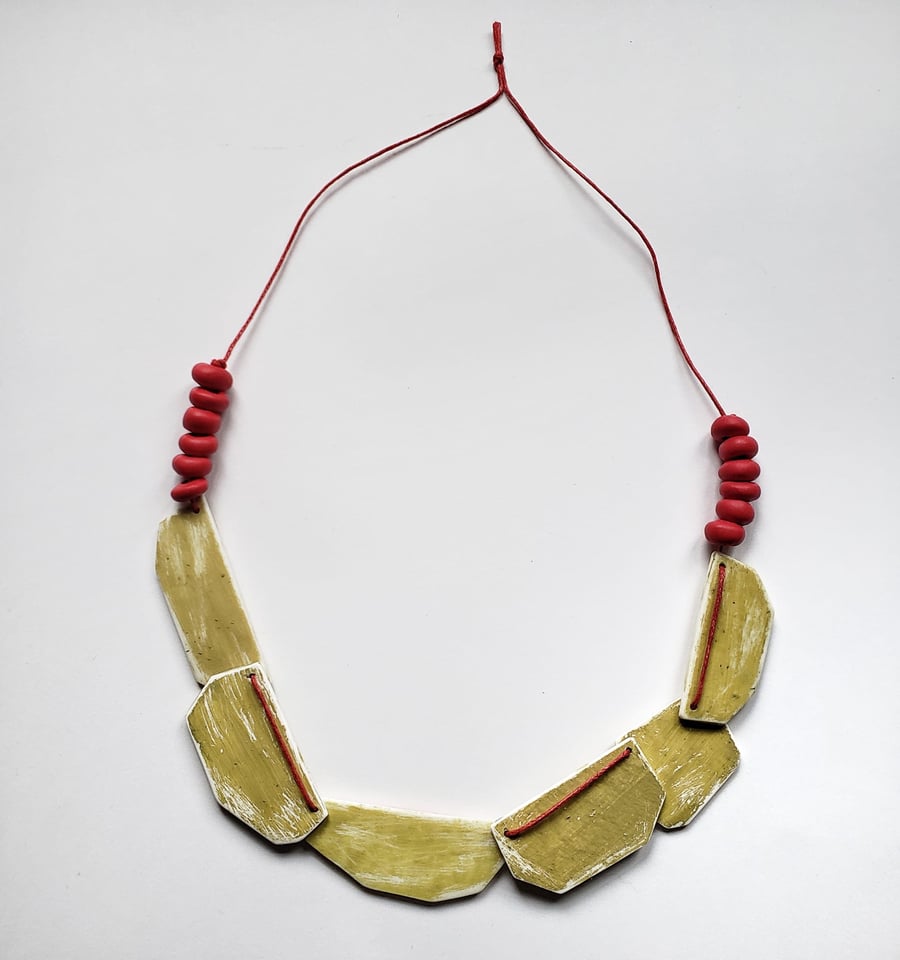 Green and Red quirky nature inspired bead necklace