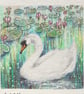 Miniature - Swan on a lily pond, original art, bird miniature - Image 5