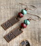 Red & Turquoise Copper Drop Earrings - Image 3
