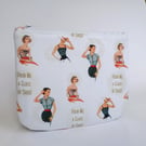 Sassy - retro style soft zipped pouch, blue-black tweed backing