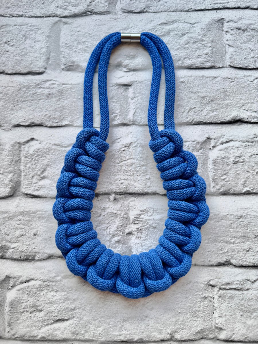 Chunky Woven Cotton Cord Necklace - Royal Blue