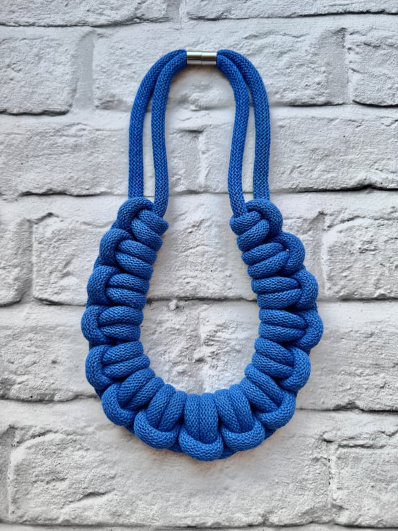 Chunky Woven Cotton Cord Necklace - Royal Blue