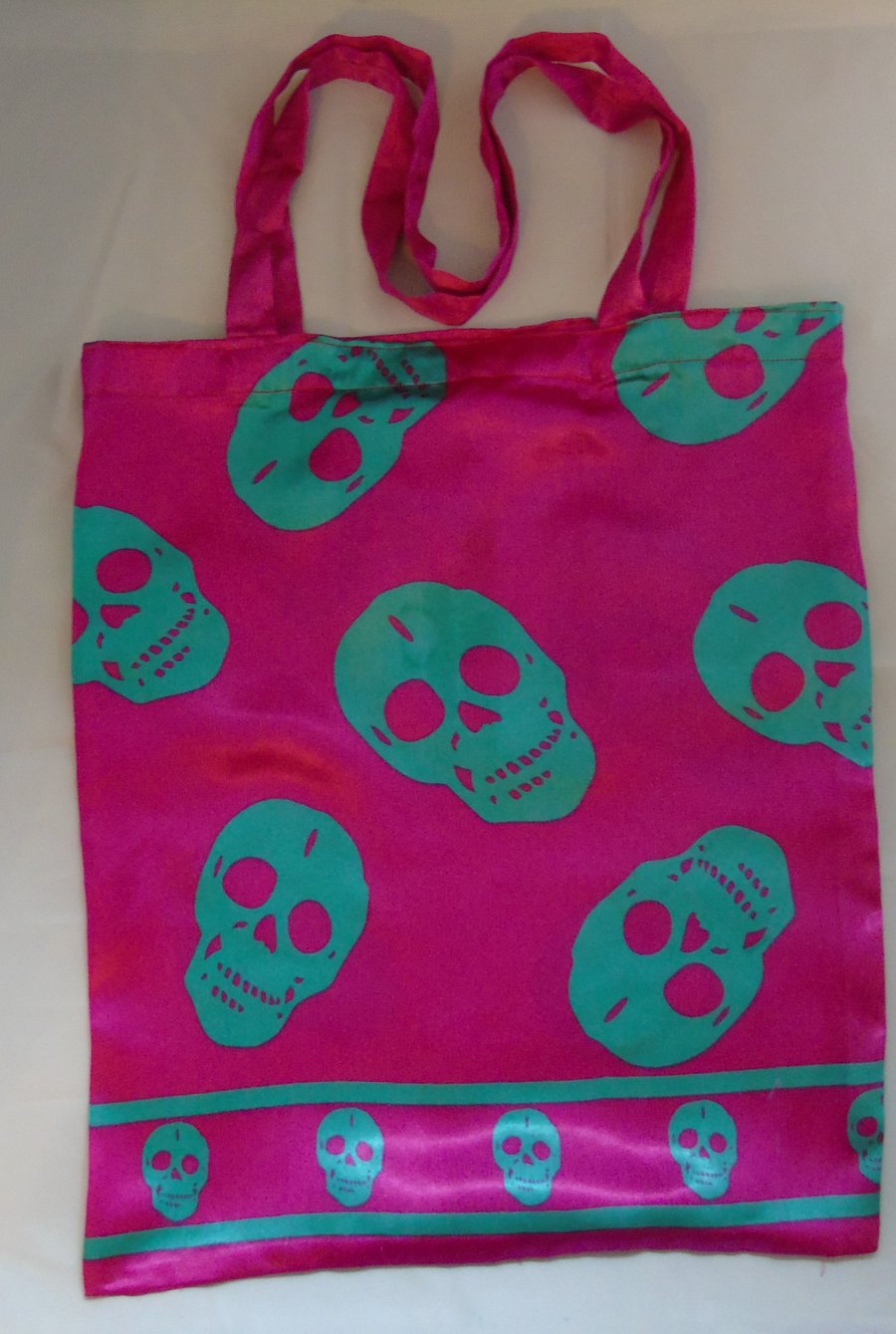 Upcycled headscarf -  Shopping or Tote Bag - Vibrant Skulls