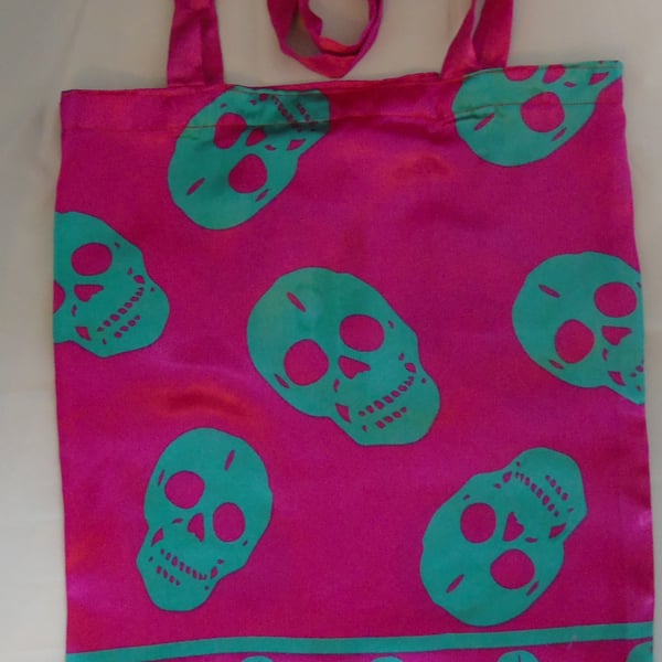 Upcycled headscarf -  Shopping or Tote Bag - Vibrant Skulls