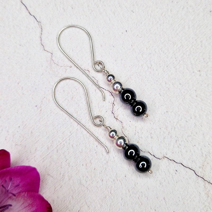 Hematite and Silver Bead Earrings