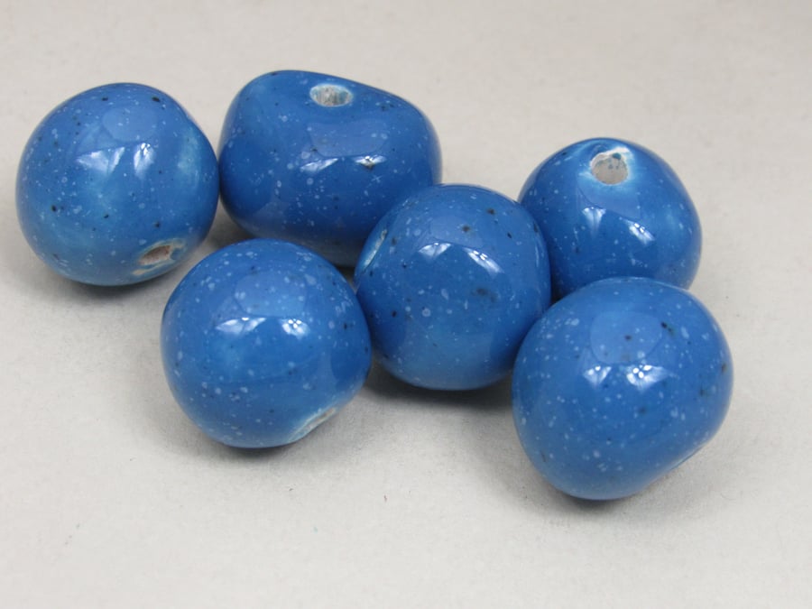 6 Medium Cornflower Blue Glazed Clay Beads