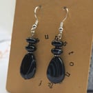 Sterling Silver Banded Black Agate Teardrop Earrings, Elegant Gothic Gemstones