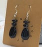 Sterling Silver Banded Black Agate Teardrop Earrings, Elegant Gothic Gemstones