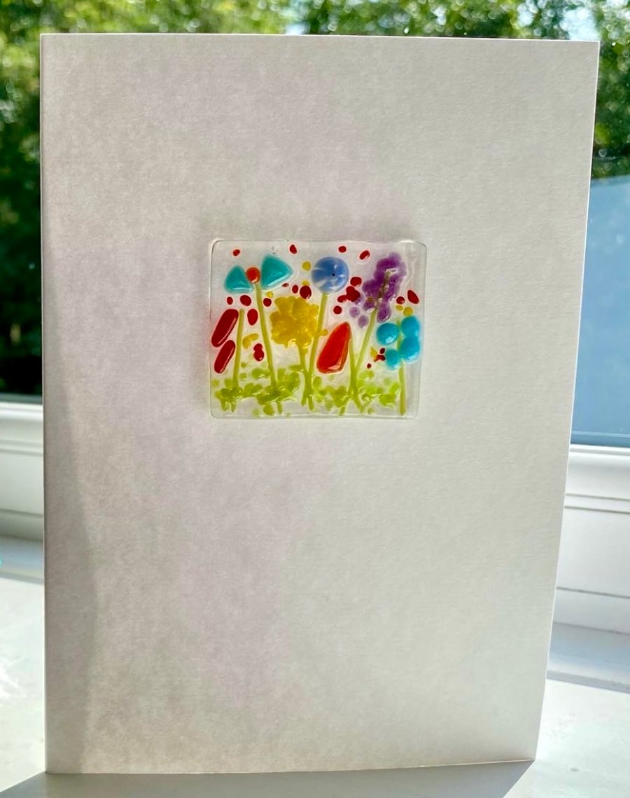 Fused glass meadow flowers card