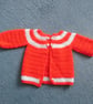 Red and White crochet baby cardigan. Gift for new parents.   - Image 1