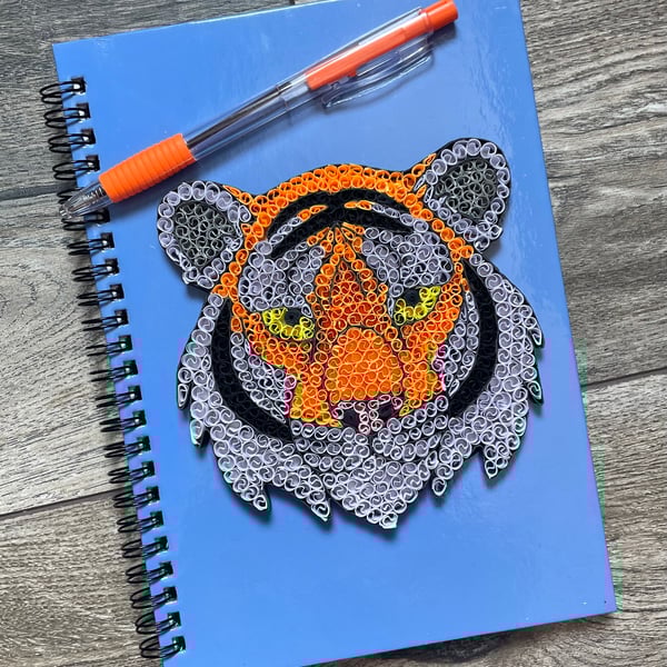 Stunning Handmade Quilled  Tiger Notebook & Pen Set  Size A5 