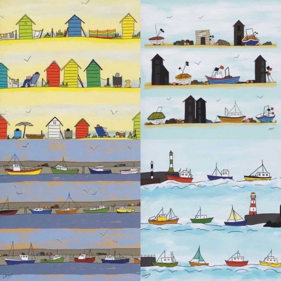 Greetings cards - pack of 4 - coastal