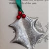 Pewter Holly Christmas Decoration