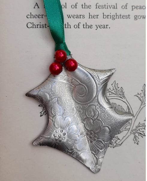 Pewter Holly Christmas Decoration