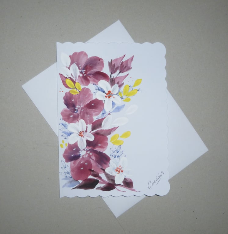 hand painted floral greetings card ( ref FA 193 E4 )