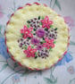 Hand Embroidered Floral Brooch - Primrose Yellow with Pink & Purple Flowers - Image 1