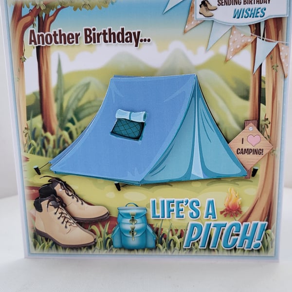Camping birthday card,  tent greeting card