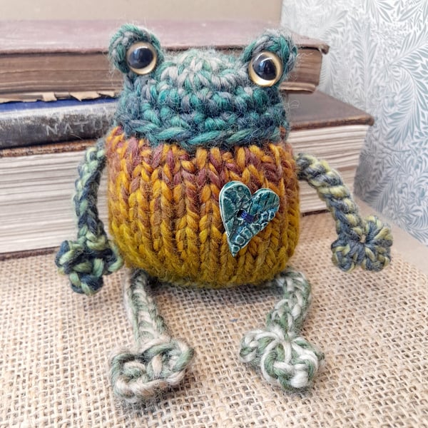 Handmade Knitted Frog Mouse – One of a Kind Frog Ornament Whimsical Gift