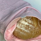 Bread bag. Medium or large size, reusable and washable. Pink stripes.