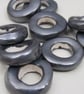 10 Medium Metallic Pewter Glazed Ceramic Donut Beads - Image 2