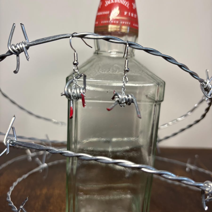 Handmade REAL Barbed Wire Earrings: Wrestling Jewellery