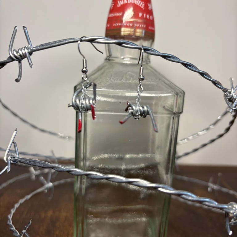 Handmade REAL Barbed Wire Earrings: Wrestling Jewellery