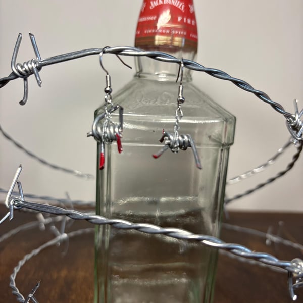 Handmade REAL Barbed Wire Earrings: Wrestling Jewellery