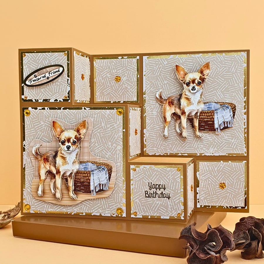 Chihuahua Decoupaged Birthday Card With Box For A Friend, Keepsake Dog Card