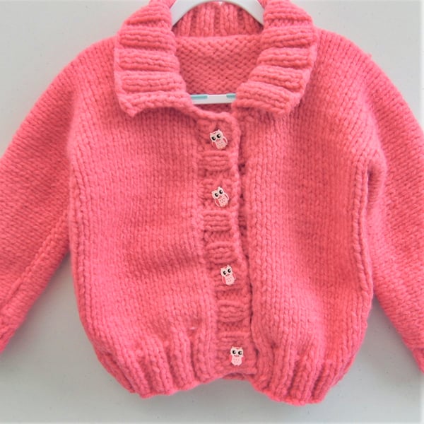 Girl’s Cardigan Hand Knitted in Super Chunky Yarn, Children's Knitted Jacket