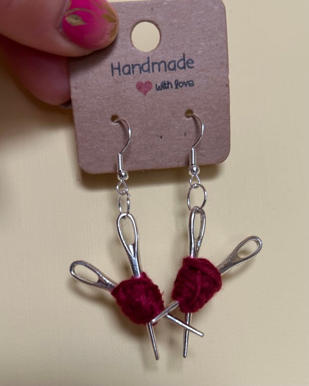 Needle & yarn dangle earrings