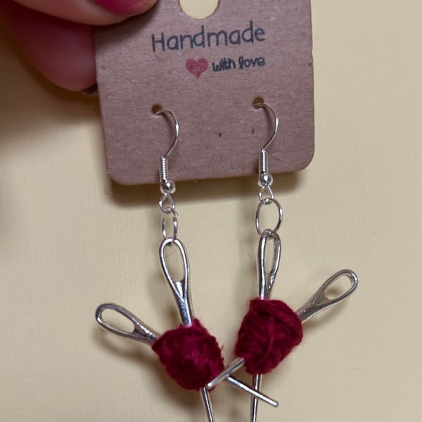 Needle & yarn dangle earrings