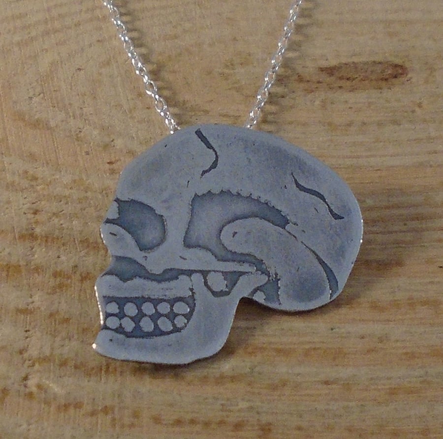 Sterling Silver Anatomical Skull Necklace