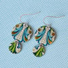 Recycled tin blue & green double circle drop earrings