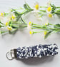 Wristlet Keychain, Navy and White Scrunchie Style Soft Cotton Fabric Key Fob